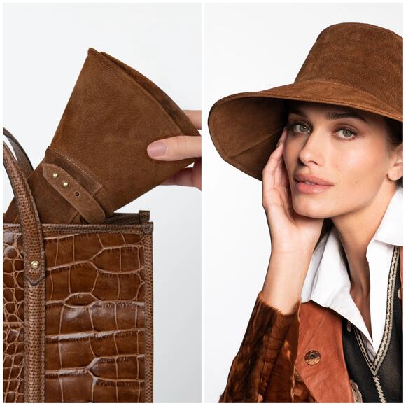 Eric Javits Anette Tabac Hat Brown Calf Suede Packable Floppy Water Repell UPF main image 7